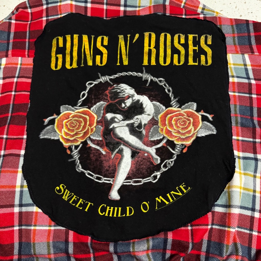 Upcycled Guns & Roses Plaid Shirt - Picture 2 of 6